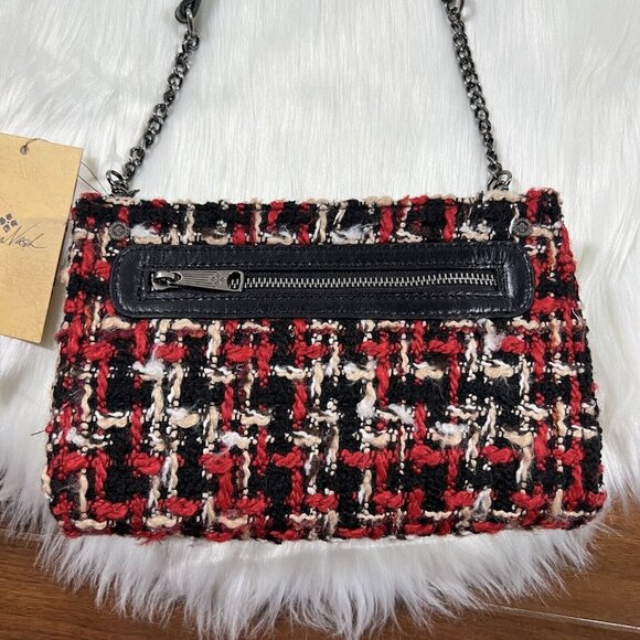 Patricia Nash Red Black Plaid & Leather Turati Boucle Crossbody Handbag Purse - Picture 2 of 16